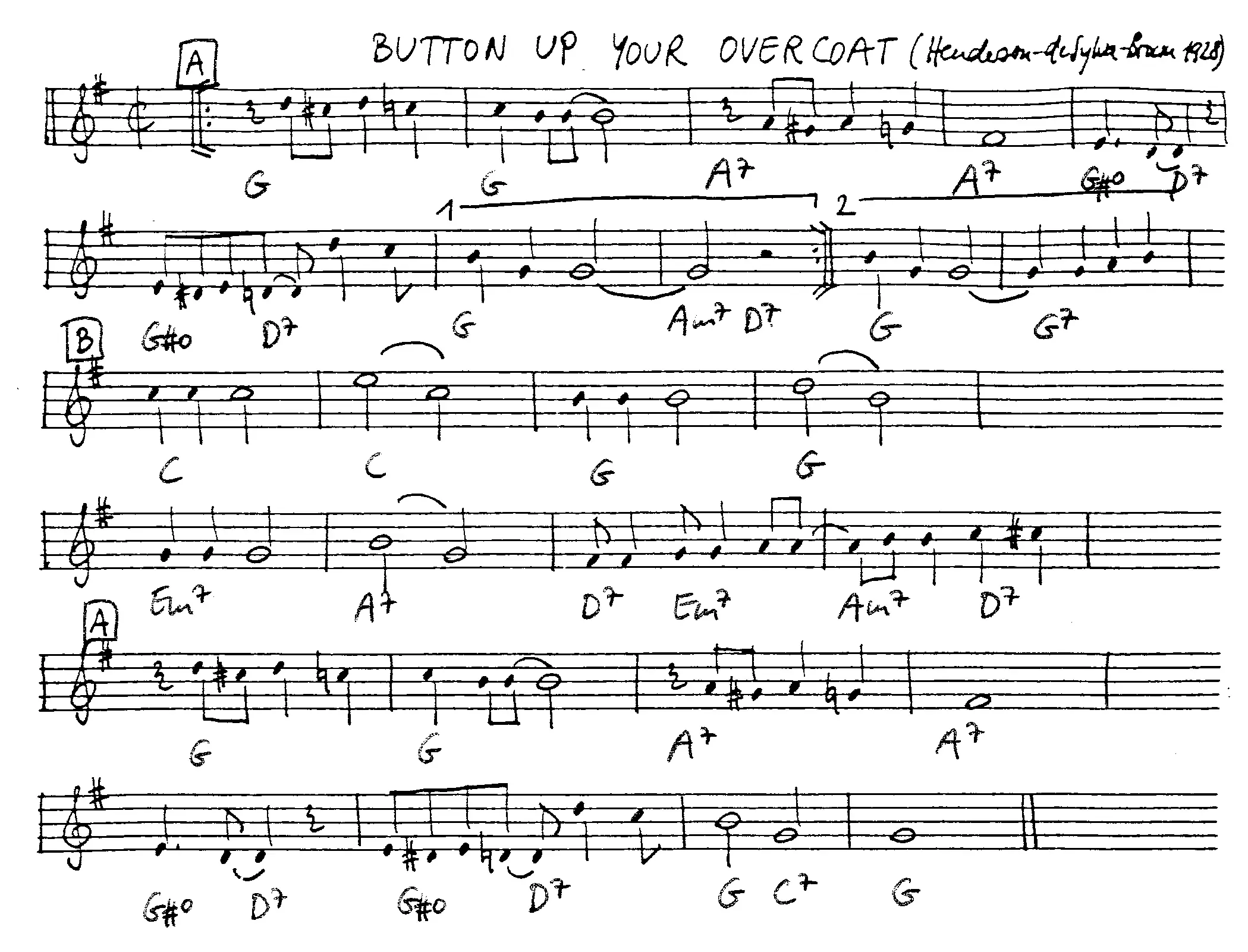 button up your overcoat free jazz leadsheet - Courtesy of the Jungle Jazz Band